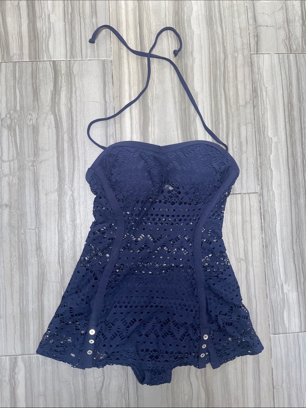 Robin Piccone Navy Crochet One-Piece Swimdress